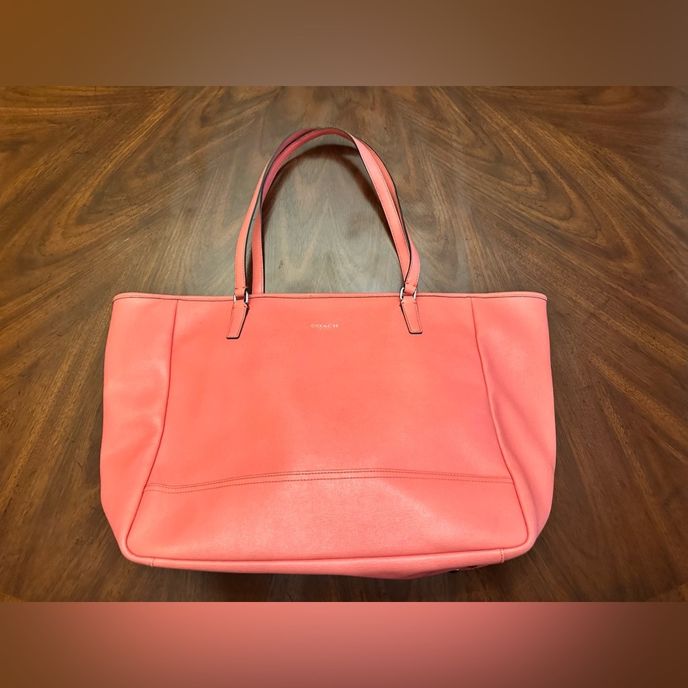 Coach Coral Salmon Saffiano Leather Large East West Tote Bag